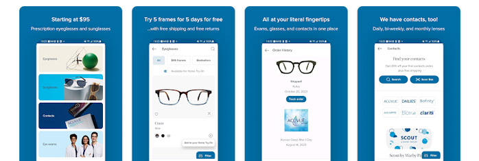 Warby Parker mobile virtual try-on app screenshot from play.google.com